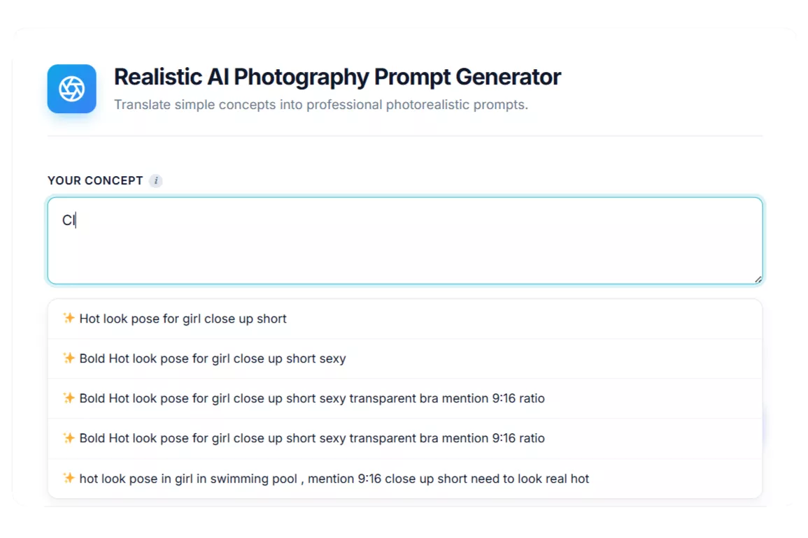 Realistic AI Photography Prompt Generator